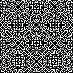  Geometric vector pattern with triangular elements. Seamless abstract ornament for wallpapers and backgrounds. Black and white colors.