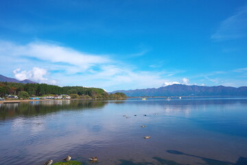 晴れた日の観光地の湖