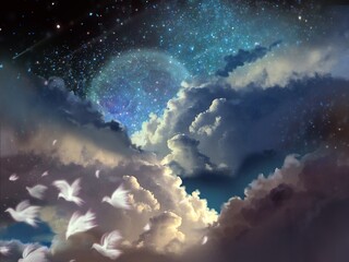 Background of cloudscape and full moon and starry space	