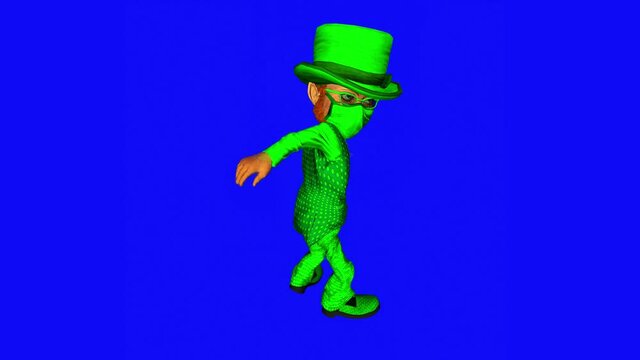 3D render of Leprechaun hiphop safety dancing with PPE mask