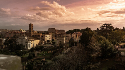 sunset over the colosseum