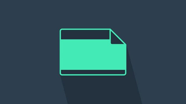 Turquoise Paper adhesive sticker with curved corner icon isolated on blue background. 4K Video motion graphic animation.