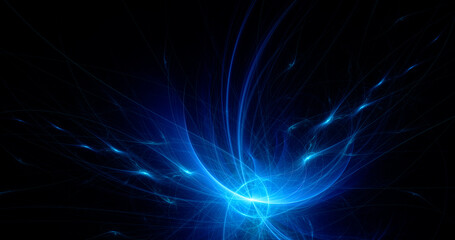 Abstract background, smooth blue lines on a black background