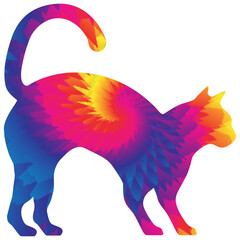 Tie Dye Cat in Bright Colors Isolated on White with Clipping Path for Sublimation Designs