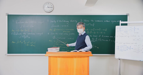 Senior professor teaching online