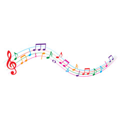 Colorful music notes, isolated on white background, vector illustration.