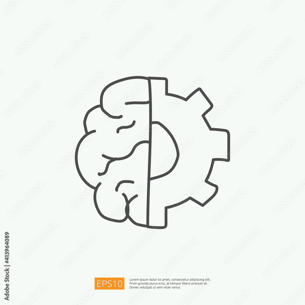 Poster engineering related doodle with brain and gear symbol. artificial intelligence ai concept for inspir