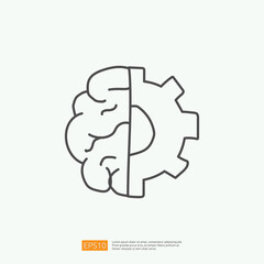 Fototapeta na wymiar engineering related doodle with brain and gear symbol. artificial intelligence AI concept for inspiration, development, brainstorming sign. stroke line vector illustration