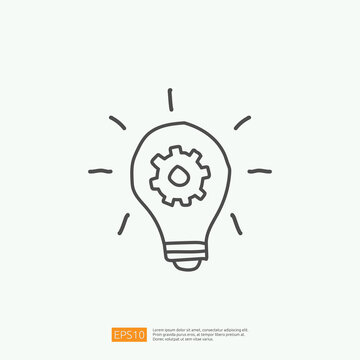 innovation idea concept icon with lamp bulb and gear sign symbol. engineering related doodle concept. stroke line vector illustration