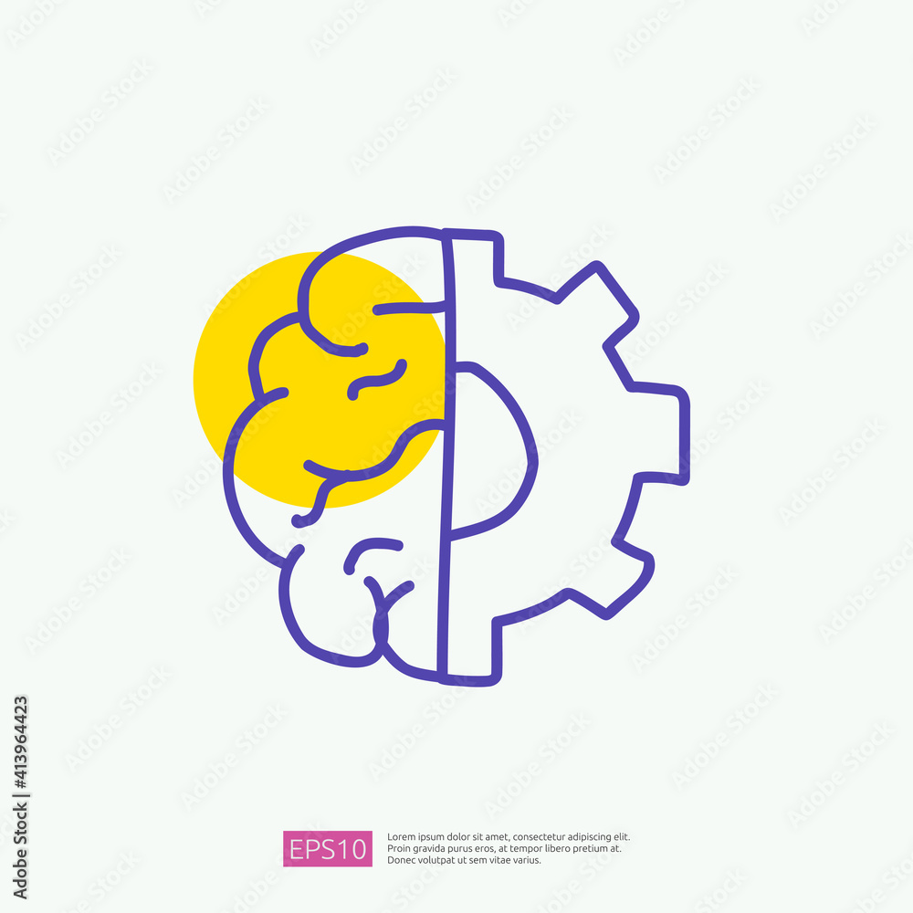 Poster engineering related doodle with brain and gear symbol. artificial intelligence ai concept for inspir