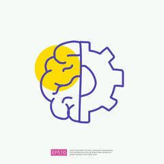 engineering related doodle with brain and gear symbol. artificial intelligence AI concept for inspiration, development, brainstorming sign. fill color line vector illustration