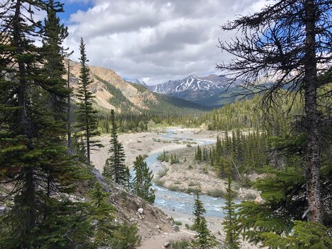The start of Bow River near Bow Lake in Banff, Alberta, Canada