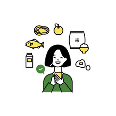 スマートフォンで生鮮食品を注文する女性