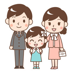 Obraz na płótnie Canvas 入学式の親子　お父さんとお母さんと女の子