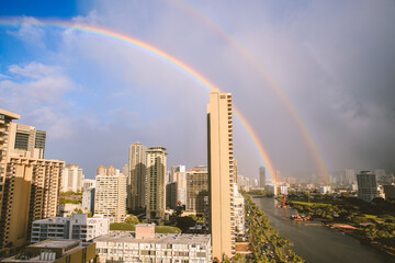 Fototapeta na wymiar Rainbow in the sky, Honolulu, Oahu, Hawaii | Nature Landscape
