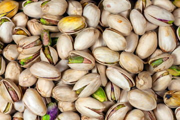 Pistachios texture and background, flat lay pistachios texture.