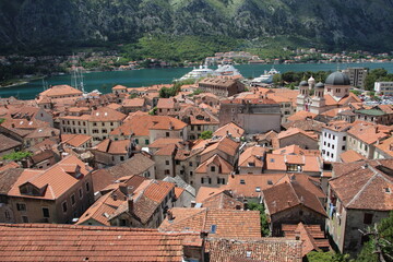 Fototapeta na wymiar View over the old town of Kotor and the Bay of Kotor, Montenegro.