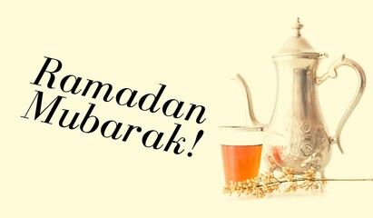 Ramadan Card with unique heritage pots, Month of fasting for Muslims.