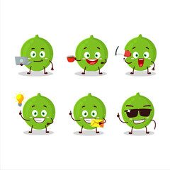 Alibertia fruit cartoon character with various types of business emoticons