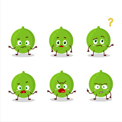 Cartoon character of alibertia fruit with what expression
