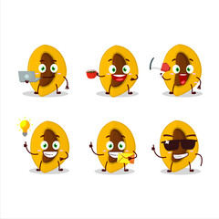 Slice of canistel cartoon character with various types of business emoticons