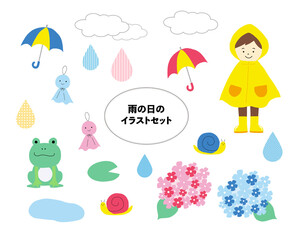 雨の日のイラスト素材セット