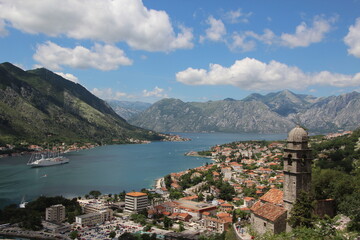Fototapeta na wymiar View over the old town of Kotor and the Bay of Kotor, Montenegro.