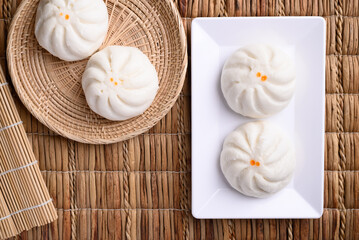 Steamed buns stuffed with minced pork, Asian food