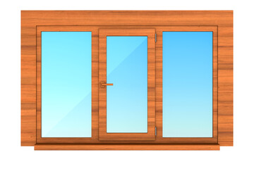 closed wooden window on white background. Isolated 3D illustration
