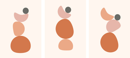 set of cards with abstract stones, massage, yoga, geometric abstraction, eco, relaxation, procedures, health, spa, rest, relax, lines, ovals, circles, spots, advertising, banner, modern, minimalism, v