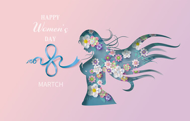 International Women's Day 8 march with frame of flower and leaves