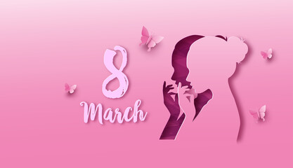 International Women's Day 8 march with frame of flower and leaves