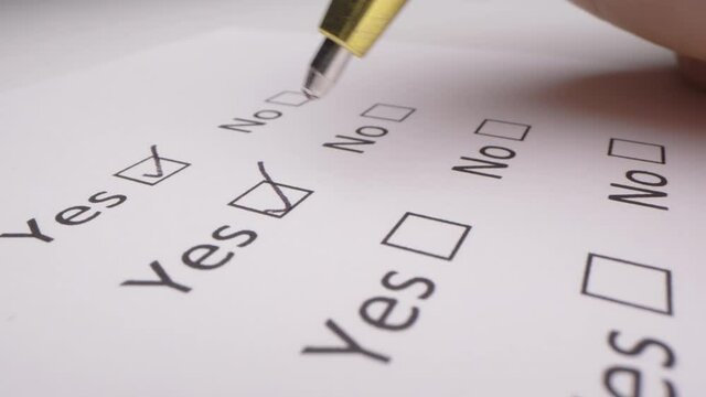 Motorized moving shot of answering all yes in a questionnaire, shot with macro probe lens