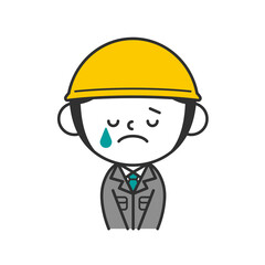 ヘルメットを被った作業服の男性　謝罪