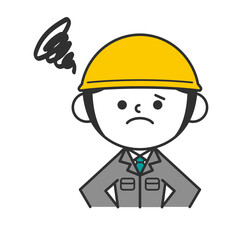 ヘルメットを被った作業服の男性　不機嫌