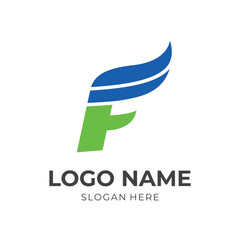 simple letter F logo template flat blue and green color style