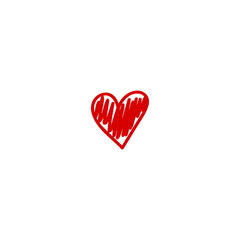 Red hand drawn heart shape vector isolated on white background