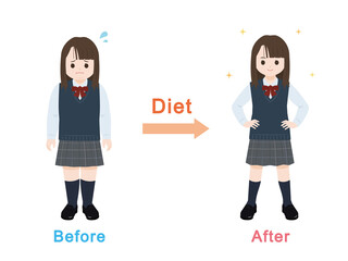 ダイエットに成功する 学生 女子生徒 中高生 ビフォーアフター イラスト素材 Wall Mural Senryu ダイエットに成功する 学生 女子生徒 中高生 ビフォーアフター イラスト素材 Wall Mural Senryu