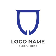 simple shield logo design flat blue color style
