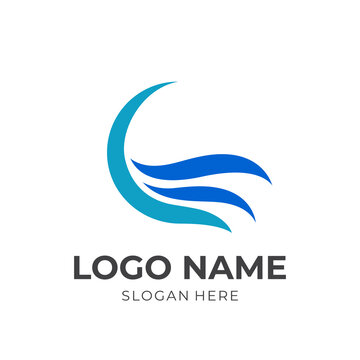 wave logo template flat blue color style