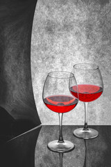 Still life with glass glasses with wine
