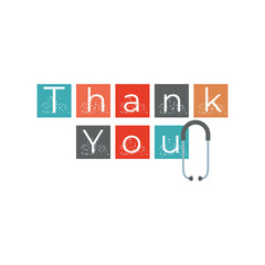 thanks you, lettering and stethoscope medical workers fighting coronavirus