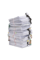 Stack of business papers isolated on white background