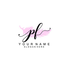 PF Initial handwriting logo template vector