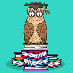 bird animal owl sitting on books illustration