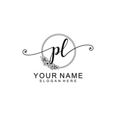 PL Initial handwriting logo template vector