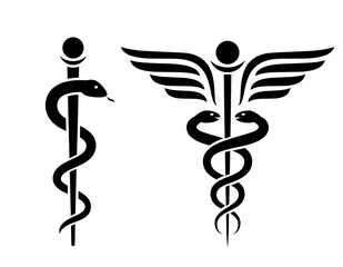 Snake medical icon, caduceus vector sign - 413986471
