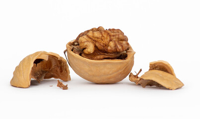 Walnuts half-open isolated on white background