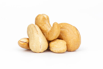 Cashew peeled on white background