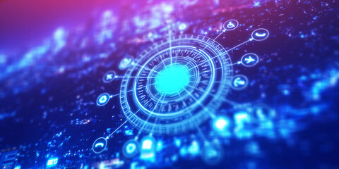 Network distribution on blue background. Communication technology and internet worldwide for business concept. Business security services